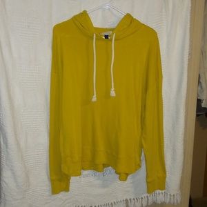 Women's mustard yellow hoodie with side slits